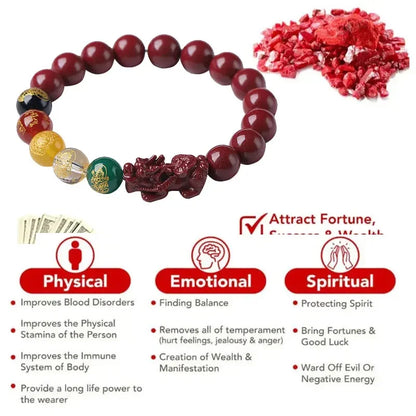 FengShui Pixiu Charms Cinnabar Bracelet Lucky Cinnabar Chain Chinese Fengshui Charm Bracelets Jewelry  Auspicious Juyun Beads