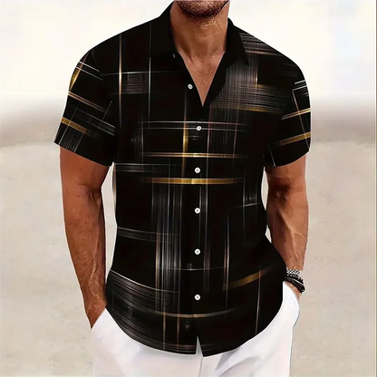 Men's Geometric Plaid Button Shirt Casual Fashion Outdoor Vacation Street Trend Shirt 3D Printed Short Sleeve Shirt
