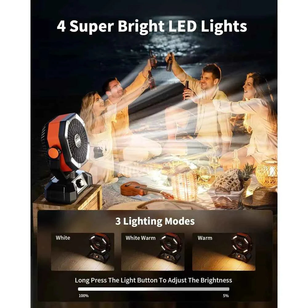 Camping Fan with 4 LED Lantern 8 Speeds Regular Time Desk Fan 20000mAh Battery Portable Outdoor Fan for Outdoor Camping Fishing