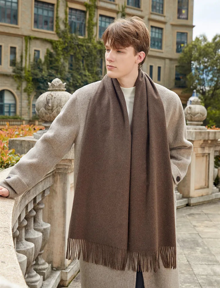 Classic Simple Solid Wool Blend Scarf Women Men Fall Winter High Quality Woolen Shawl Thick Warm Tassel Muffler Female Male Wrap