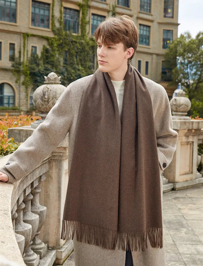 Classic Simple Solid Wool Blend Scarf Women Men Fall Winter High Quality Woolen Shawl Thick Warm Tassel Muffler Female Male Wrap