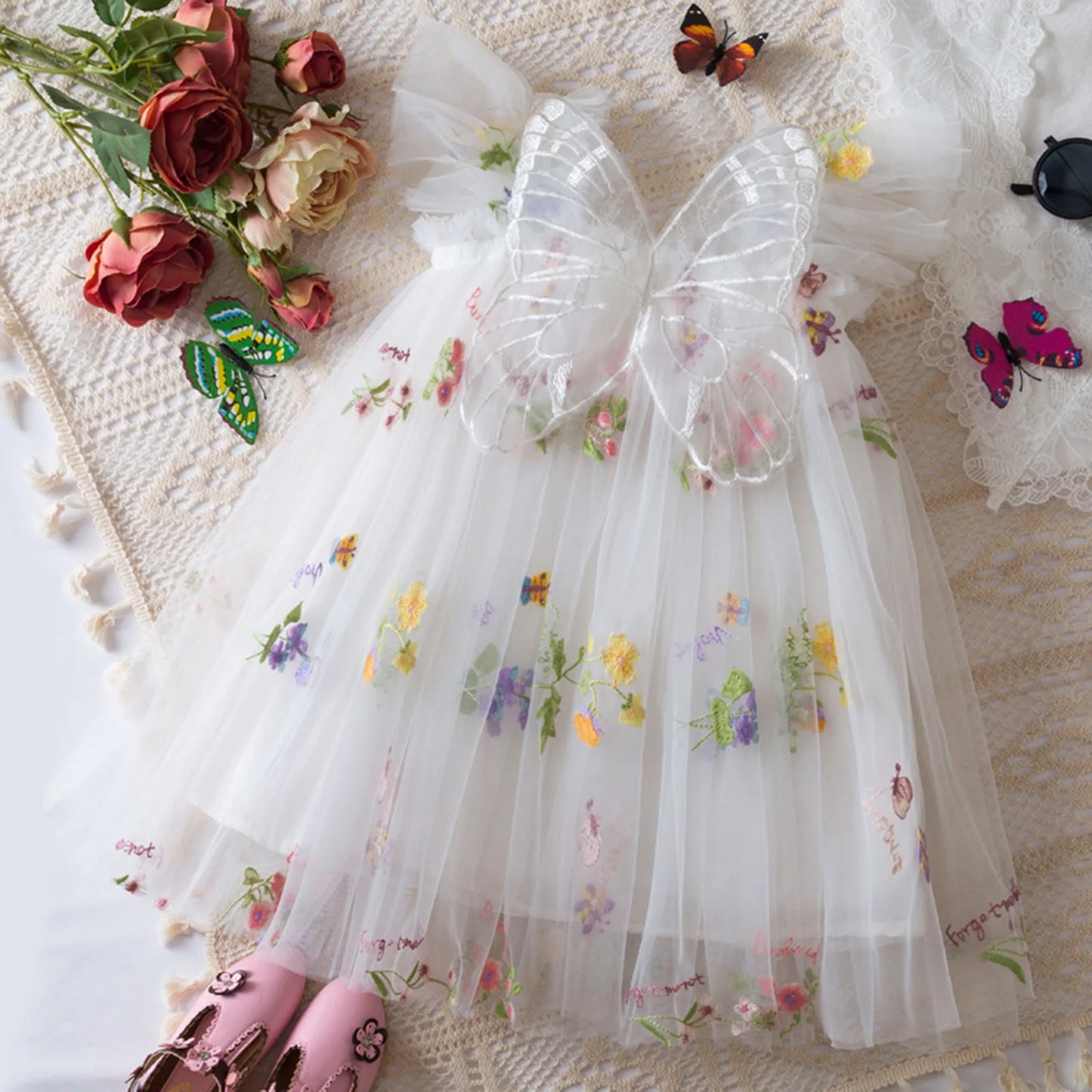 Delicate Party Prom Evening Dress Colorful Flower Embroidery Dresses Fashion Butterfly Princess Dress Birthday Princess Clothes