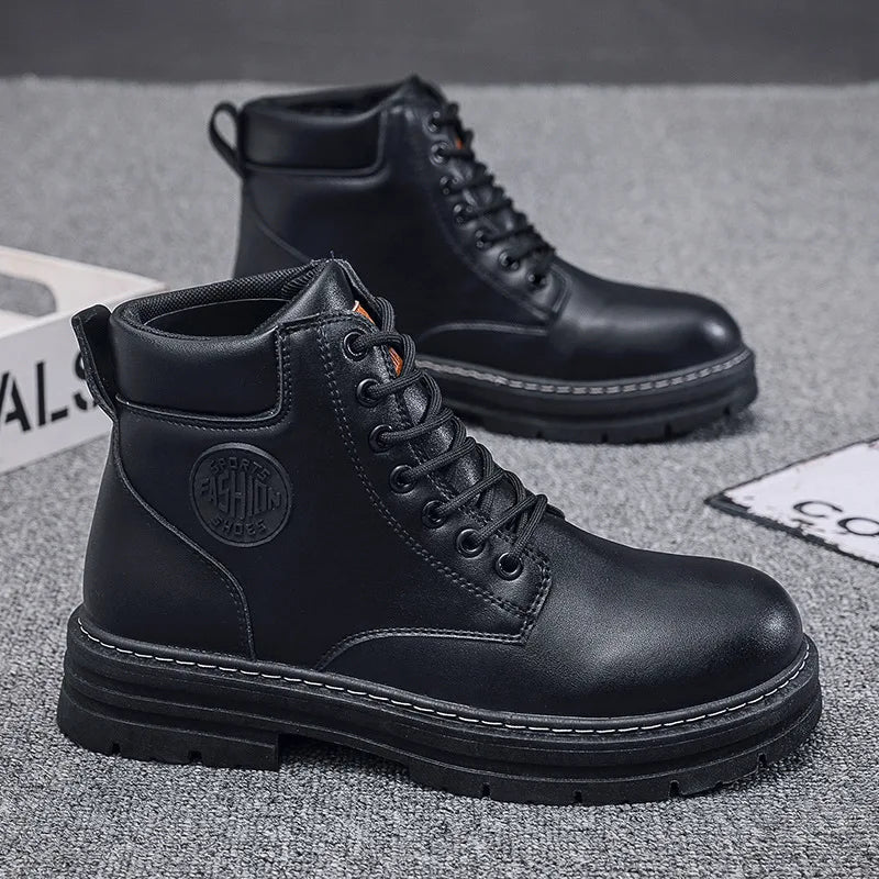 2025 new men's shoes autumn high cut workwear boots British style short boots Korean version versatile thickness boots shoes - AMULET RING STORE