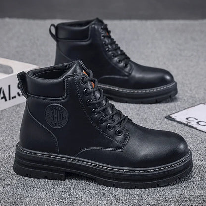 2025 new men's shoes autumn high cut workwear boots British style short boots Korean version versatile thickness boots shoes - AMULET RING STORE