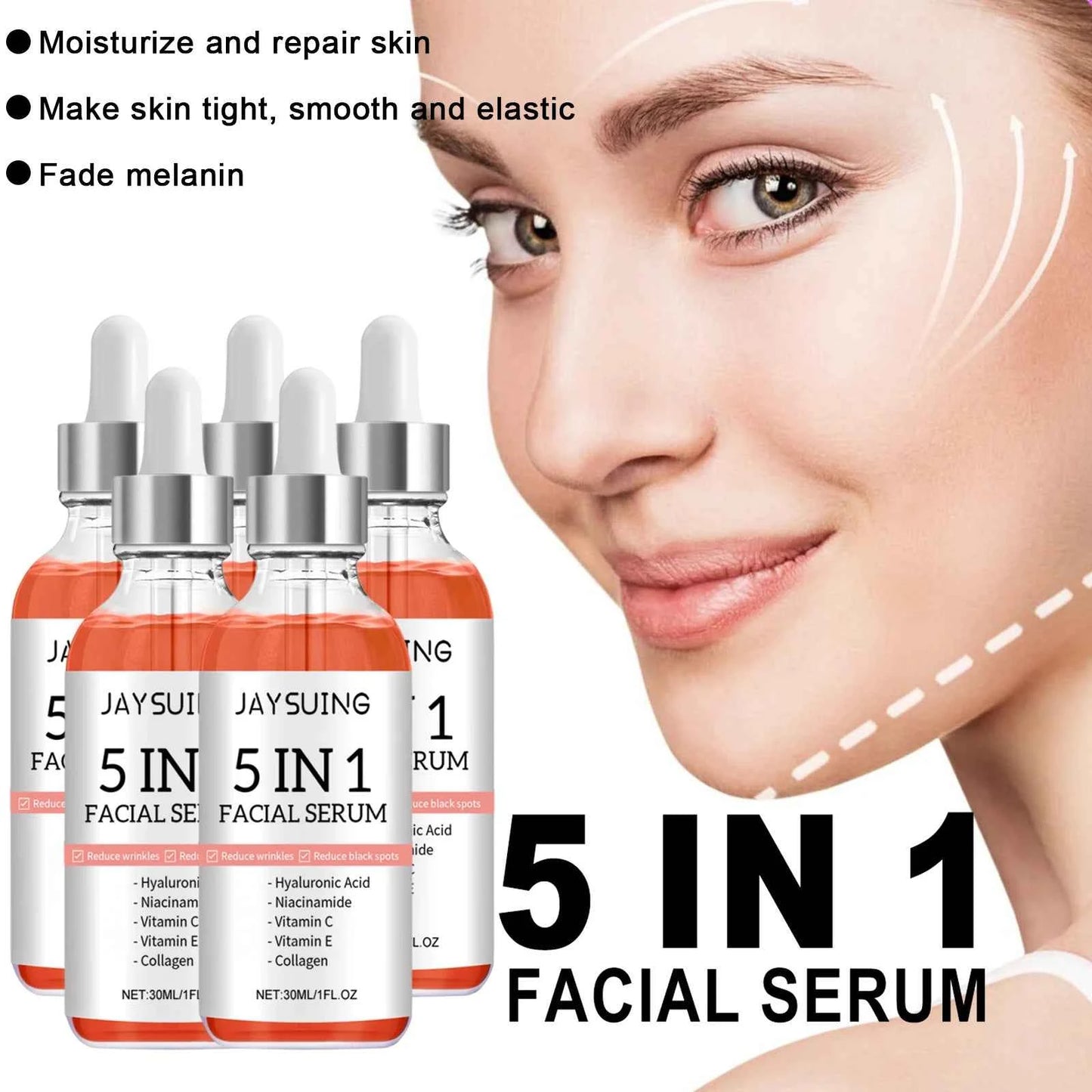 1/3/5PCS 5 In 1 Facial Serum Fade Fine Lines Firming Skin Shrink Pore Moisturizing Brightning Hyaluronic Acid Retinol Face Serum
