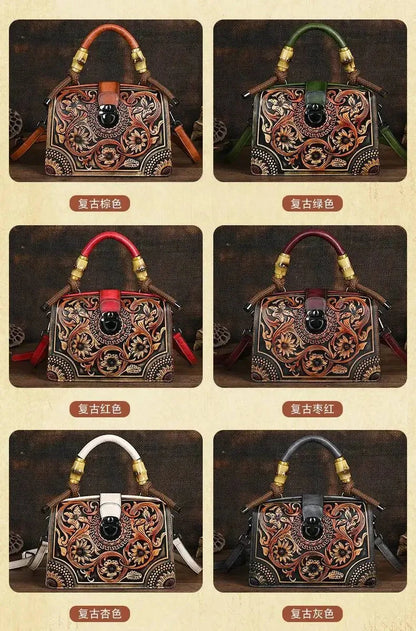 Motaora New Embossed Shoulder Bag For Women's 2025 Vintage Handmade Handbag Female PU Leather Big Capacity Crossbody Bags Purse
