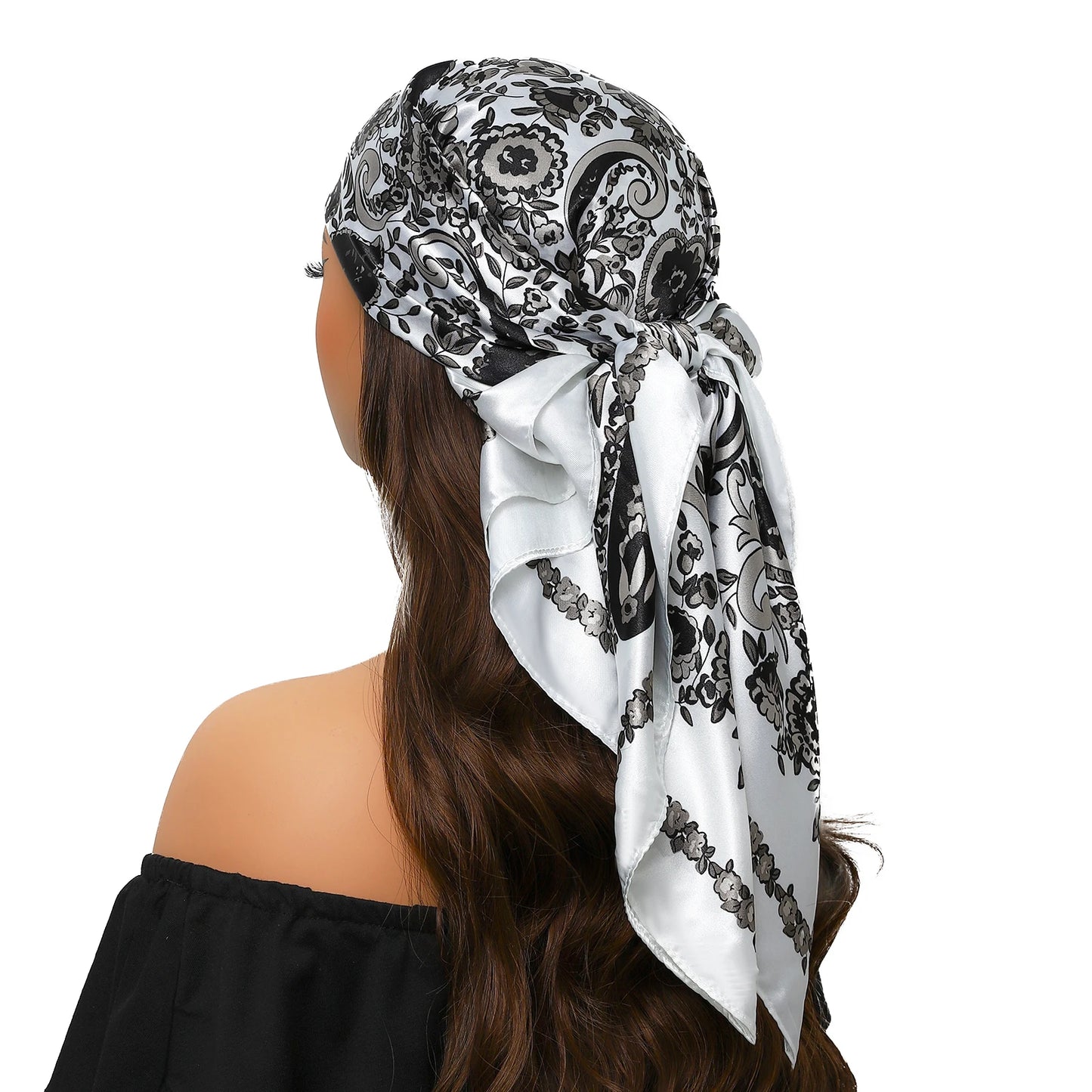Head Scarf Women Luxury Brand Square 90*90cm Silk Foulard Satin Bandana Cheveux Soft Neckerchief Hijab Hair Scarves For Ladies - AMULET RING STORE