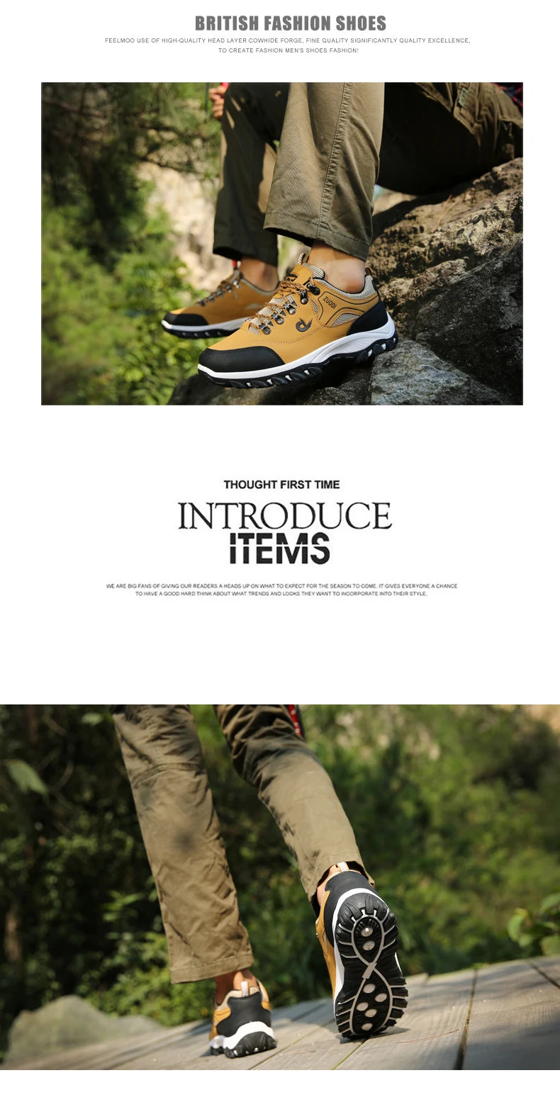 Men's Hiking Shoes Waterproof Leather Outdoor PU Shoes Wear-resistant Men Trekking Walking Hunting Tactical Sneakers - AMULET RING STORE