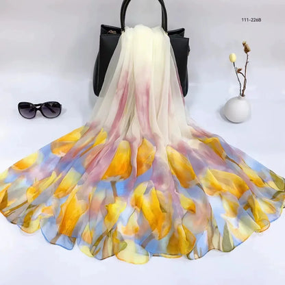 2025 Silk Scarf Women Hijab Pashmina Long Beach Stoles Shawl Wrap Headbands Spring Warm Scarves Bandana Ladies Neckscarf Foulard