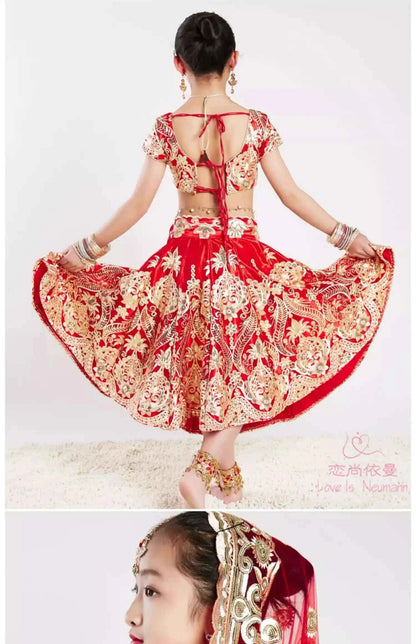 Yiman exotic Indian dance ethnic style children's dance costume, sari embroidery Tang costume, big swing skirt, Lengha set