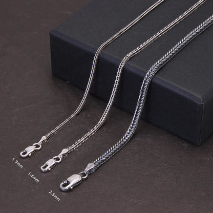 Real S925 Pure Silver Men's Necklace 1.6MM Foxtail Necklace for Men Individuality Vintage solid Silver Snake Bone Chain - AMULET RING STORE