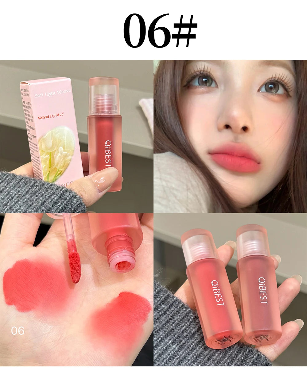 Qibest 6 Colors Velvet Matte Liquid Lipstick Long-Lasting Waterproof Lip Mud Sexy Red Lipgloss Beauty Women Cosmetics Lip Tint - AMULET RING STORE