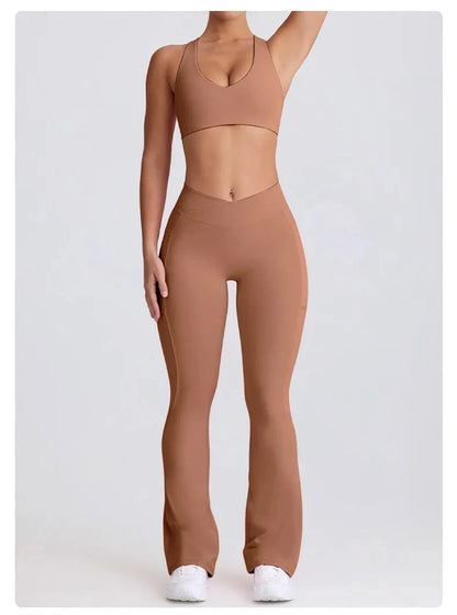 2PCS Yoga Set Women Sports Bra Sexy Gym Top Cross Strap Breathable Fitness Bra Peach Hip Yoga Pants Workout Clothes Sportswear