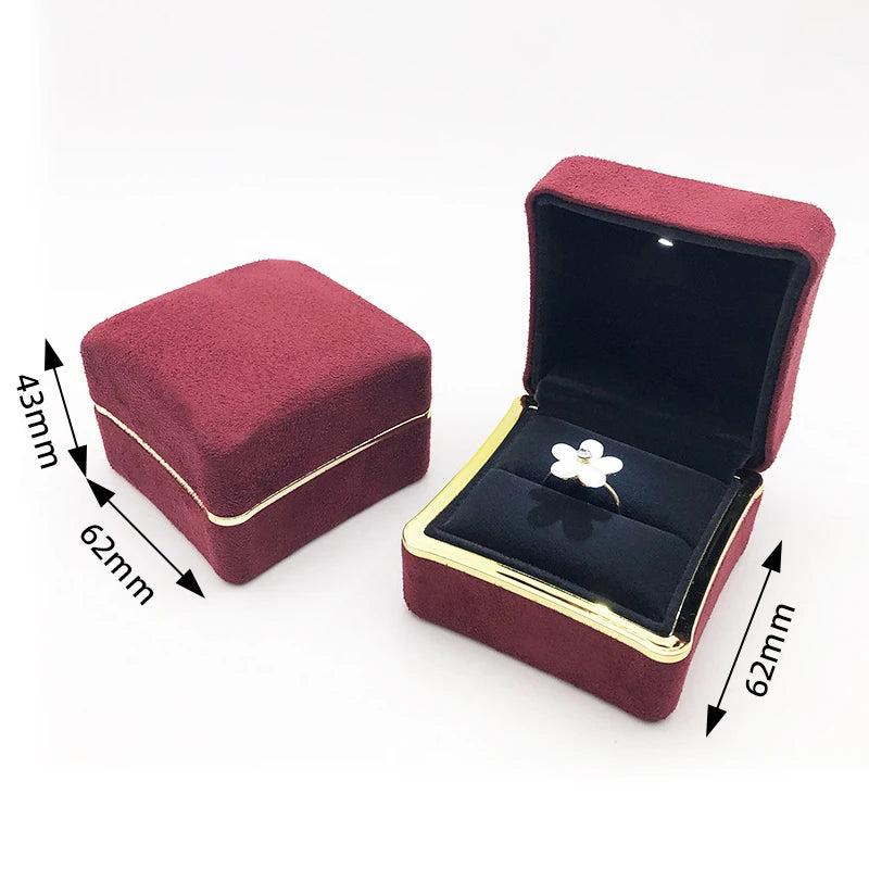 New in LED Light Jewelry Box Ring Earrings Earnail Pendant Organizer Imitation Leather Velvet Decorative Gold Frame Storage Box - AMULET RING STORE