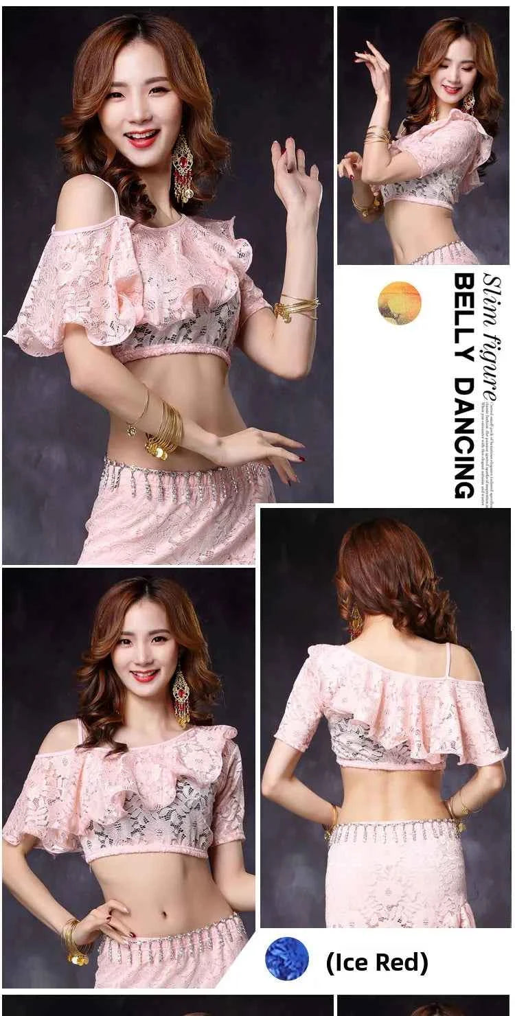 Women's ort Sve Lace Belly Dance Costume Sexy oulder Bared Practice Suit New 2020 Performance Wear Fitn Sportswear