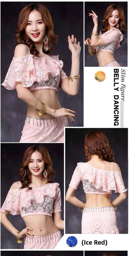 Women's ort Sve Lace Belly Dance Costume Sexy oulder Bared Practice Suit New 2020 Performance Wear Fitn Sportswear