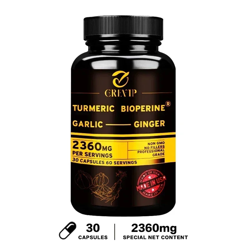 4-in-1 Turmeric Ginger Supplement - with Garlic Curcumin Black Pepper - Joints, Immune Support, Improves Digestion