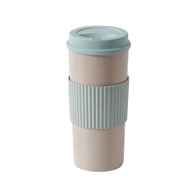 350/450/550ml Wheat Straw Coffee Cup Portable High Temperature Resistant Water Cup With Lid Reusable Eco-Friendly Travel Mug - AMULET RING STORE