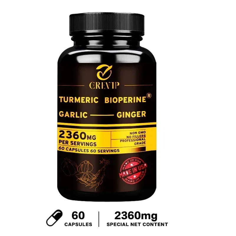 4-in-1 Turmeric Ginger Supplement - with Garlic Curcumin Black Pepper - Joints, Immune Support, Improves Digestion
