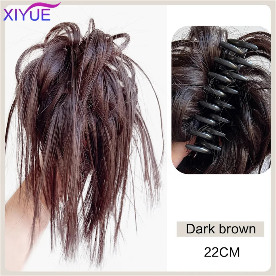 XIYUE Synthetic Messy Hair Bun Tousled Hairpiece Elastic Band Chignon Curly Scrunchie Updo Cover Hair Tail for Women Pink - AMULET RING STORE