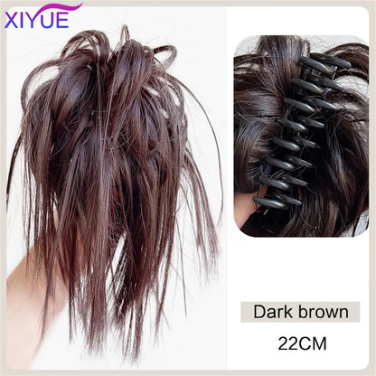 XIYUE Synthetic Messy Hair Bun Tousled Hairpiece Elastic Band Chignon Curly Scrunchie Updo Cover Hair Tail for Women Pink - AMULET RING STORE