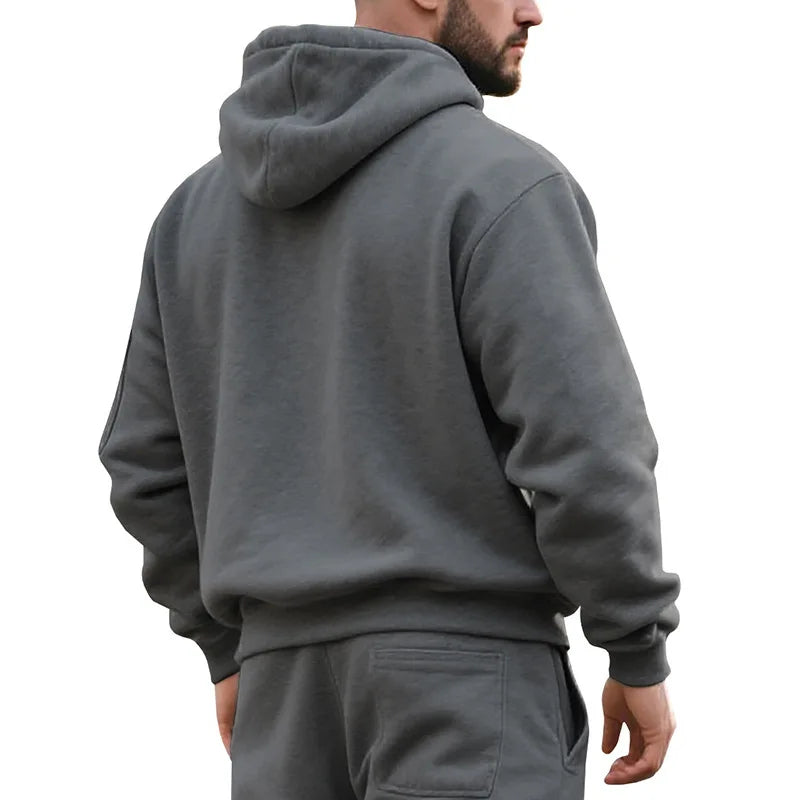 Men's Hooded Fleece Pullover Sporty Casual Jacket European American Style Autumn Winter Warm Comfortable Men's Outerwear