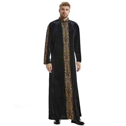 2025  Muslim golden velvet embroidered robe hui thickened embroidered famous thobe for men