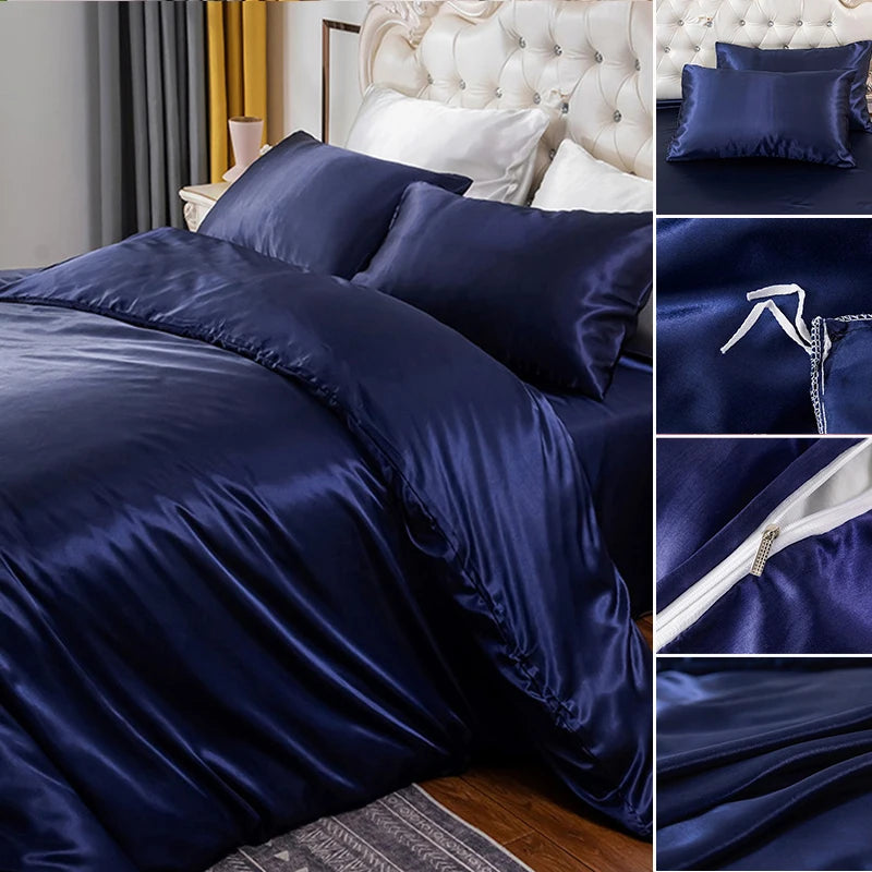 Silky Bedding Duvet Cover Super Soft Solid Home Comforter Cover with Zipper Closure, 2/3pcs Envelop Pillowcase