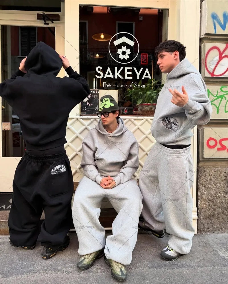 2025 Trendy High Street Retro Casual Streetwear Men's Sports Suit Y2K Harajuku Embroidered Hoodie Women Hip-hop Loose Sweatpants - AMULET RING STORE