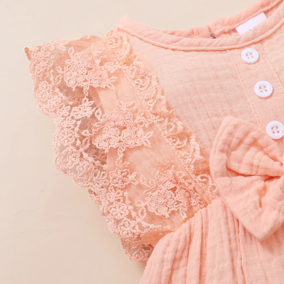 0-18 Months Newborn Baby Girl Plain Soft Bodysuit Lace Flared Sleeve Summer Romper with Headband Toddler Baby Girl Clothing