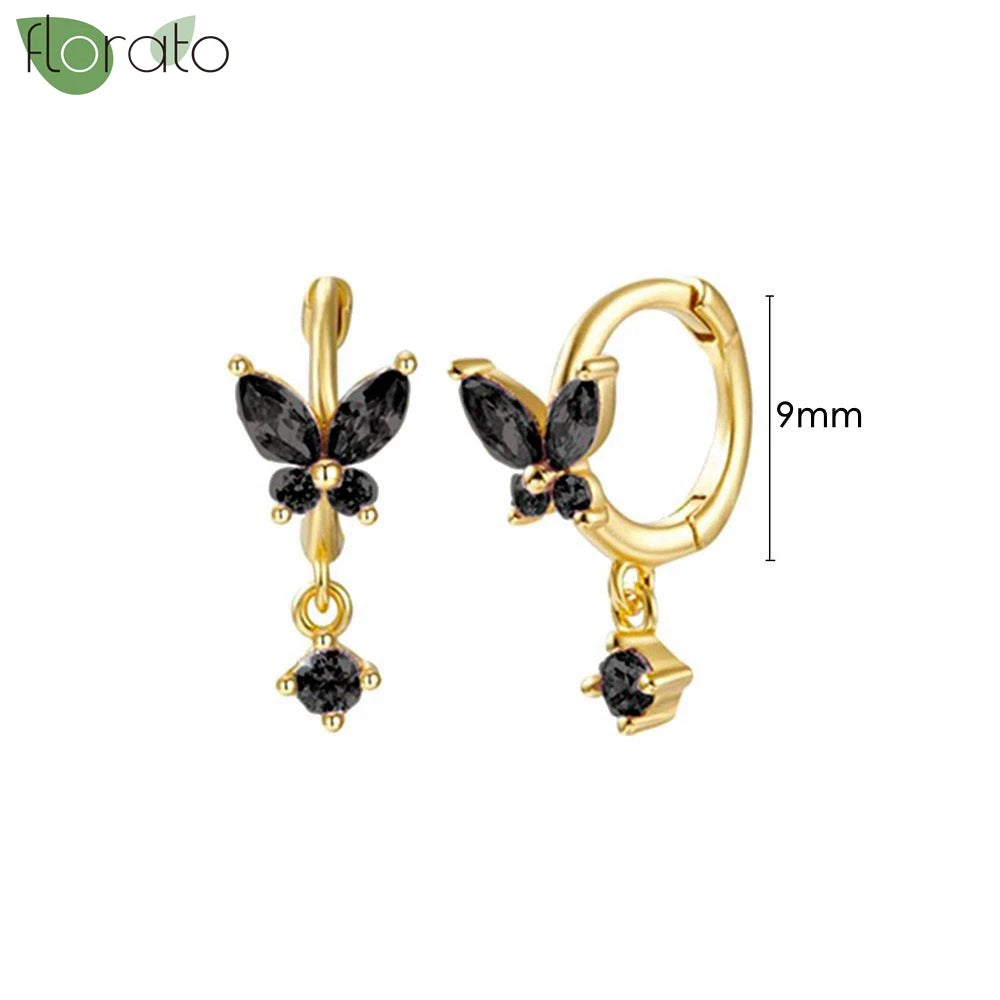 925 Sterling Silver Needle Fashion Round Pendant Small Earrings Luxury Gold Hoop Earrings for Women Premium Black Jewelry Gifts - AMULET RING STORE