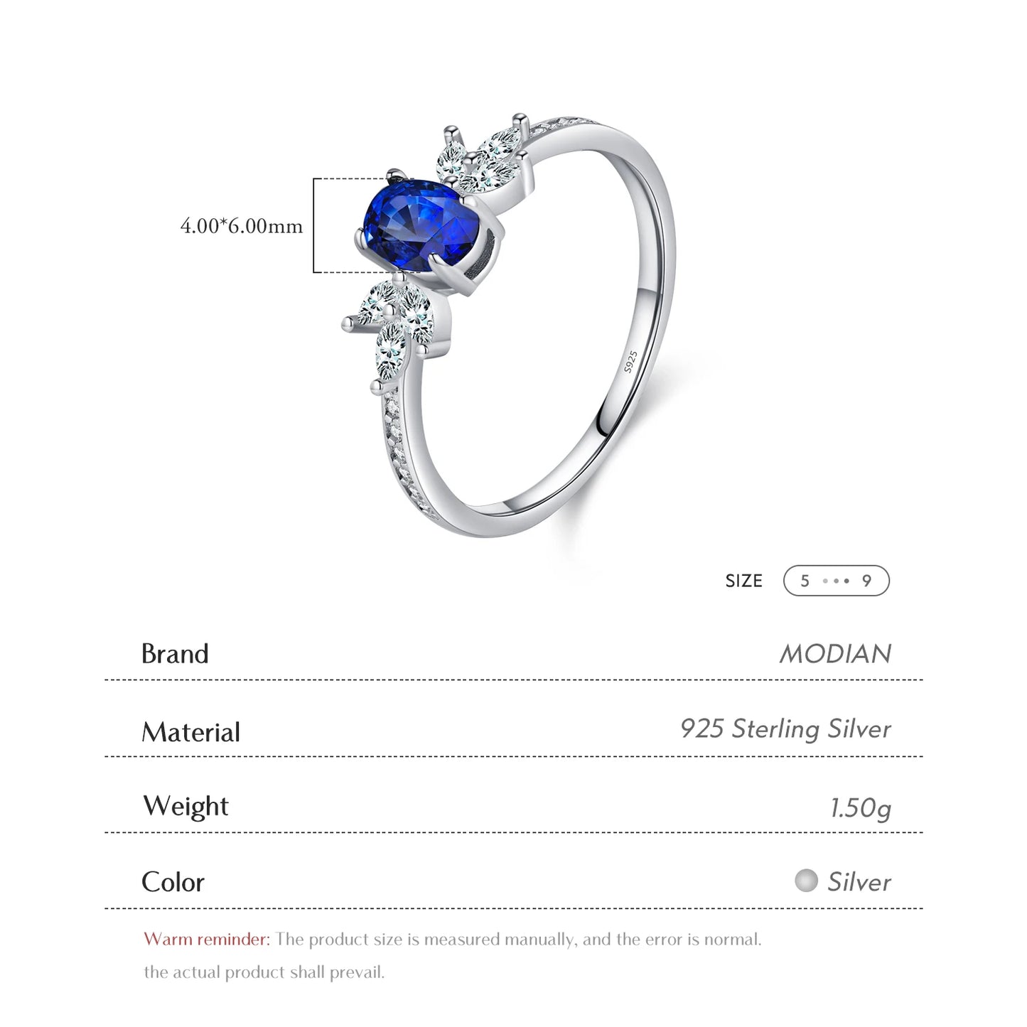 MODIAN 925 Sterling Silver Classic Oval Royal Blue Cubic Zirconia Ring For Women Wedding Engagement Statement Fine Jewelry