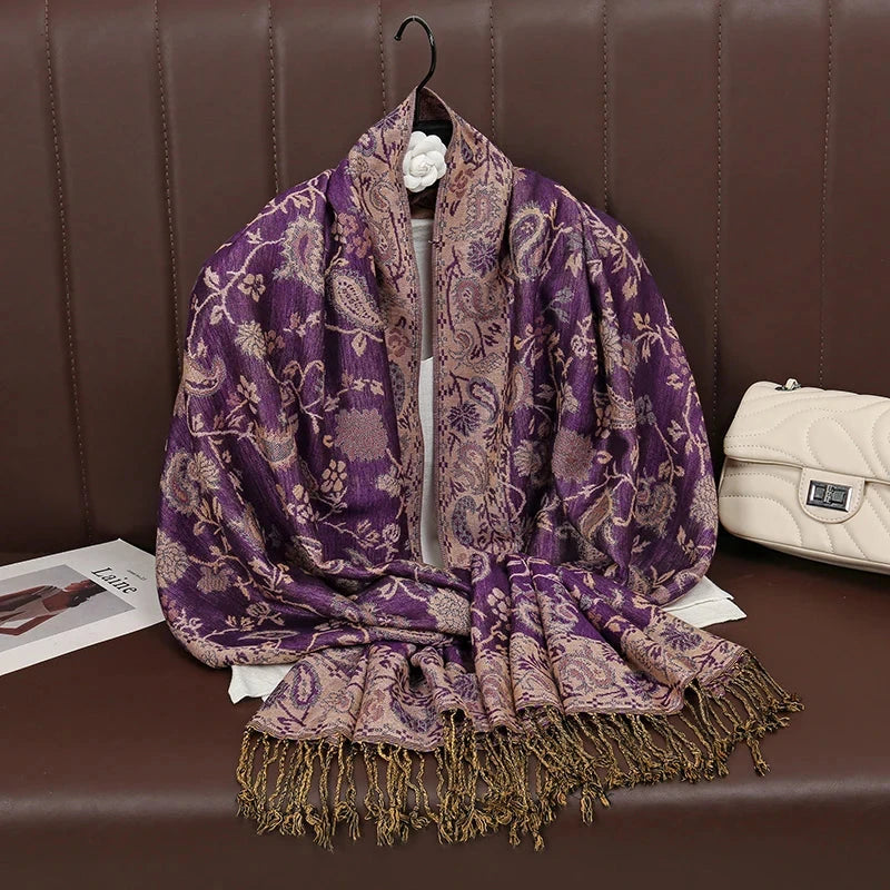 Fashion Autumn Colorful Cashmere Scarf Shawl for Women Pashmina Floral Wrap Female Thick Blanket Soft Bufanda Kerchief