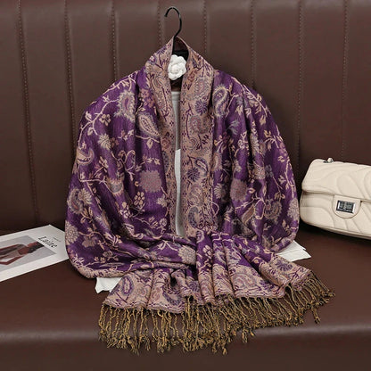 Fashion Autumn Colorful Cashmere Scarf Shawl for Women Pashmina Floral Wrap Female Thick Blanket Soft Bufanda Kerchief