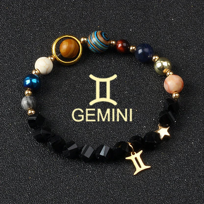 Universe Galaxy Eight Planets 12 Constellation Bracelets for Women Natural Stone Solar System Bracelets Libra Virgo Leo Jewelry
