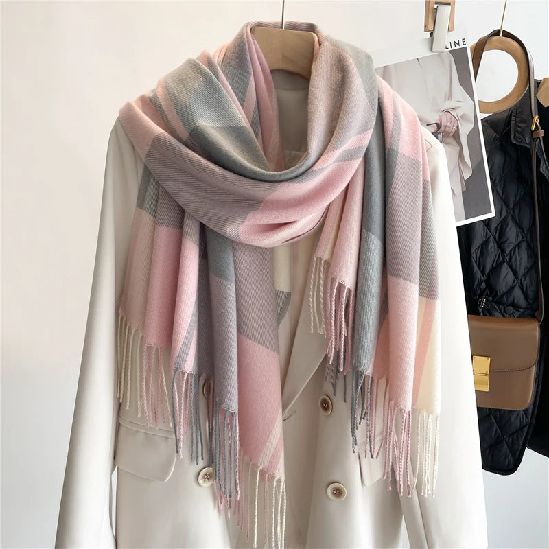 Warm Cashmere Blanket Women Travel Winter Scarf Fashion Plaid Pashmina Thick Shawl Wraps With Tassel Casual Bufanda Poncho New - AMULET RING STORE