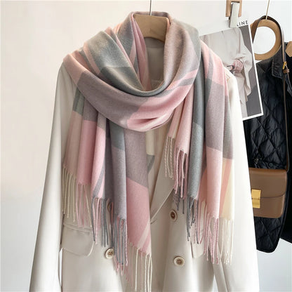 Warm Cashmere Blanket Women Travel Winter Scarf Fashion Plaid Pashmina Thick Shawl Wraps With Tassel Casual Bufanda Poncho New - AMULET RING STORE