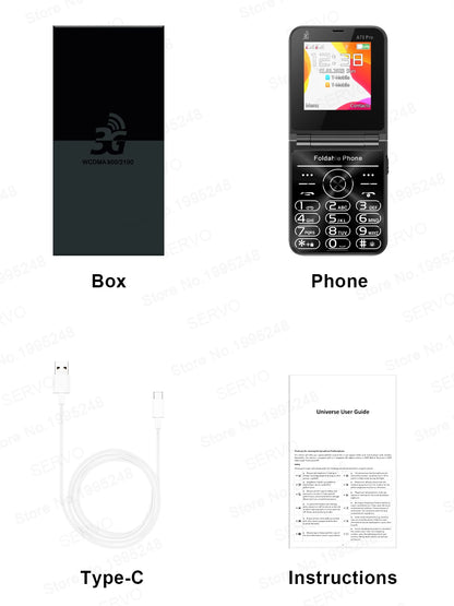 SERVO A70 Pro 3G Network Foldable Phone Speed Dial Call Recording FM Radio Flashlight Key 2.6" Screen Flip Phones 2 SIM Standby