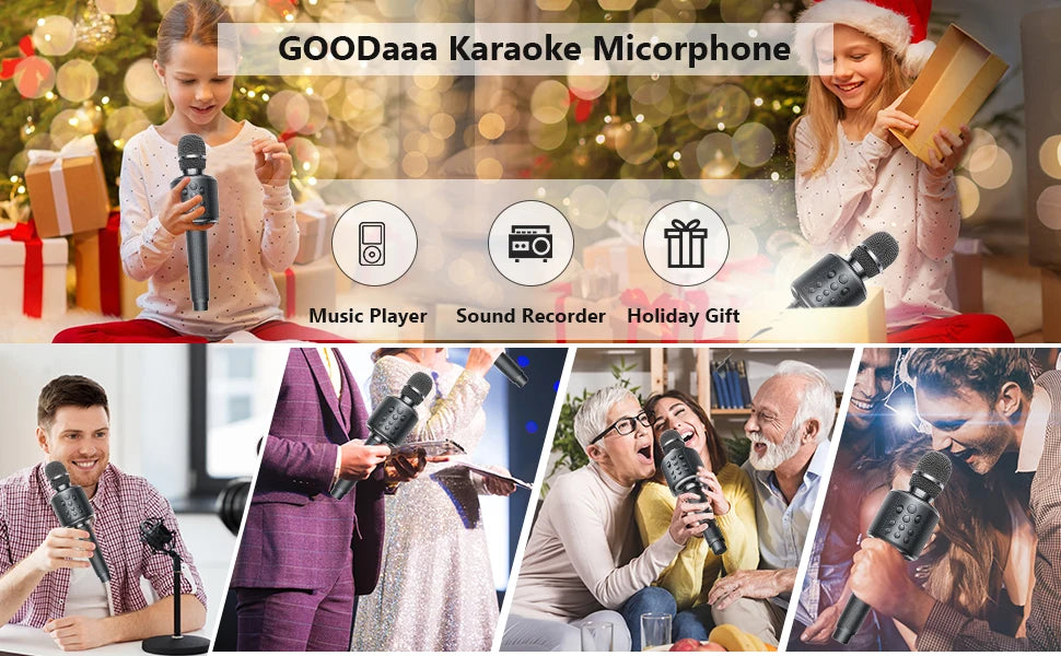 Karaoke Microphone Bluetooth Wireless Mic Portable Singing Machine with Duet Sing/Record/Play/Reverb Adult/Kid Gift for Home KTV