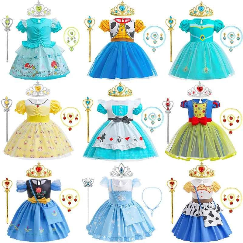 2024 Toddler Girl Princess Dress Toy Kids Clothes Christmas Halloween Woody Alice Jessie Belle Mermaid Infants Party Ball Gowns