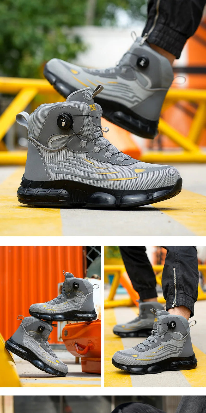 Men's high top lace-free comfortable soft sole anti-smash and puncture resistant work shoes - AMULET RING STORE