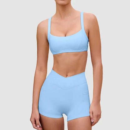 Women's Tracksuit Yoga Set 2 Pieces Sports Set Workout Gym Sportswear High Waist Leggings Fitness Shorts Bras Sports Suits