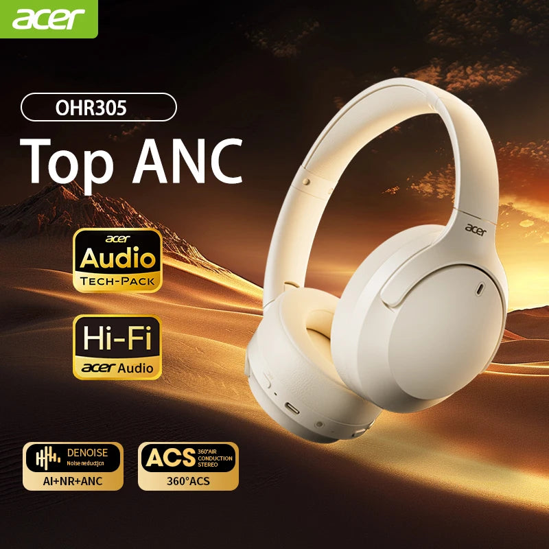 Acer Headphones Wireless Earphones Head Tracking 3D Spatial Audio -42dB ANC Bluetooth 5.4 HIFI Headset ENC HD Mic Low-Latency