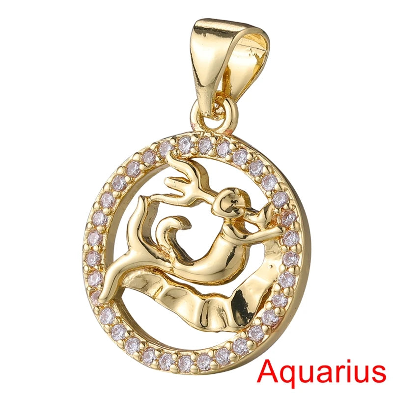 Juya DIY Imitation Pearl Shell 18K Gold Plated 12 Zodiac Charms For Handmade Fashion Birthstone Season Pendants Jewelry Making