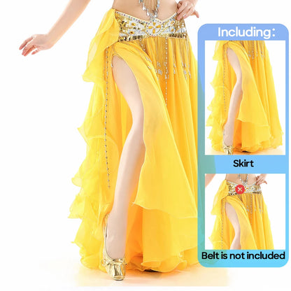 Belly Dance Skirt Chiffon Skirts Double Slit Ear Gauze Skirt High Slit Skirt For Adult Women Performance Practice Clothings - AMULET RING STORE