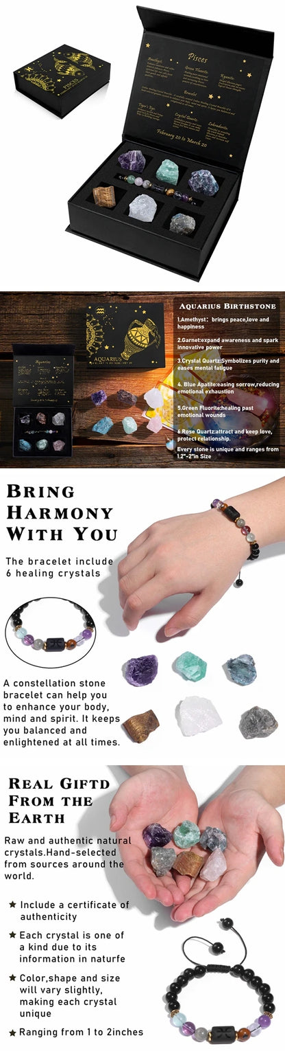 Aries Bracelet Birthday Gift Box To Friend Family Constellation Sign Braided Bracelet With 6 Natural Stone Jewelry For Women Men