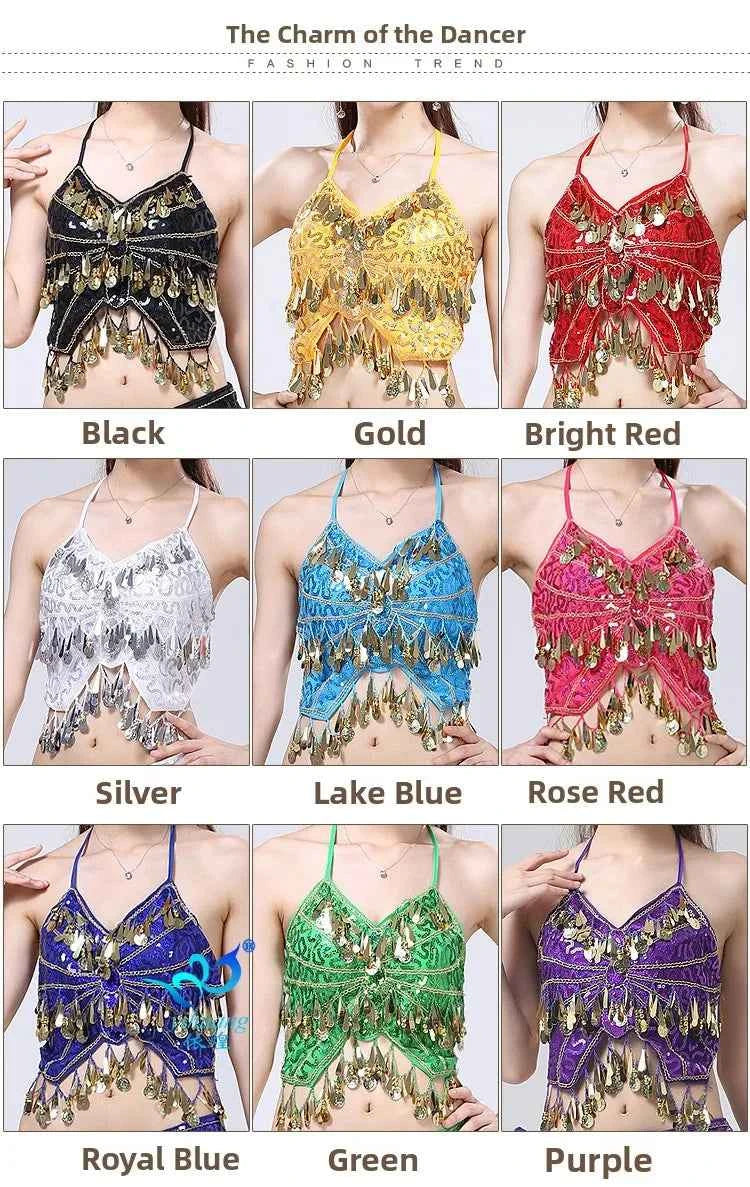 Sexy Belly Dance Bra Top Women's Sensual Strap Hanging Ne Vest Dance Clothing Adult Fem Polyester Sportswear Yoga Fitn