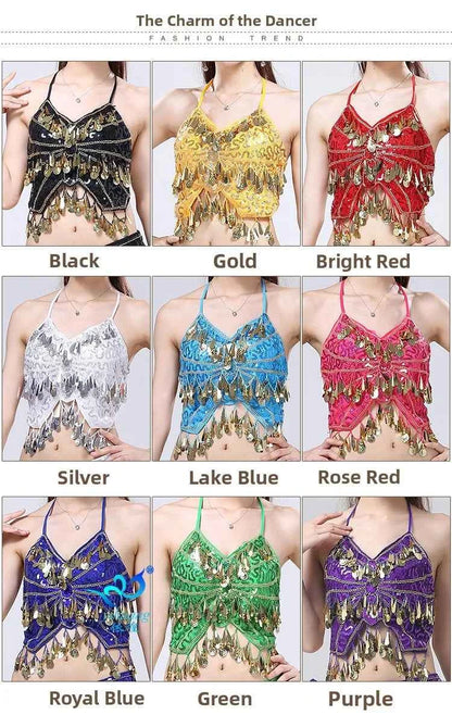 Sexy Belly Dance Bra Top Women's Sensual Strap Hanging Ne Vest Dance Clothing Adult Fem Polyester Sportswear Yoga Fitn
