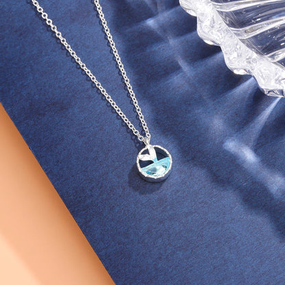 Mermaid Foam 925 Sterling Silver Fish Tail Tear Blue Crystal Clavicle Chain Pendant Necklaces