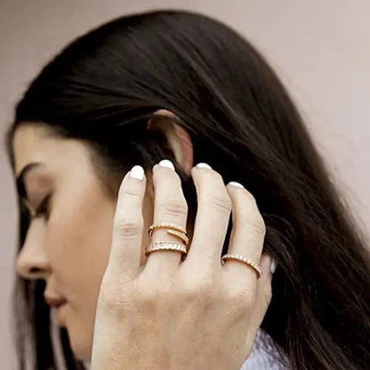 Huitan Real 925 Sterling Silver Gold Color Opening Rings Female Trendy Simple Adjustable Accessories Sparking Engagement Jewelry - AMULET RING STORE